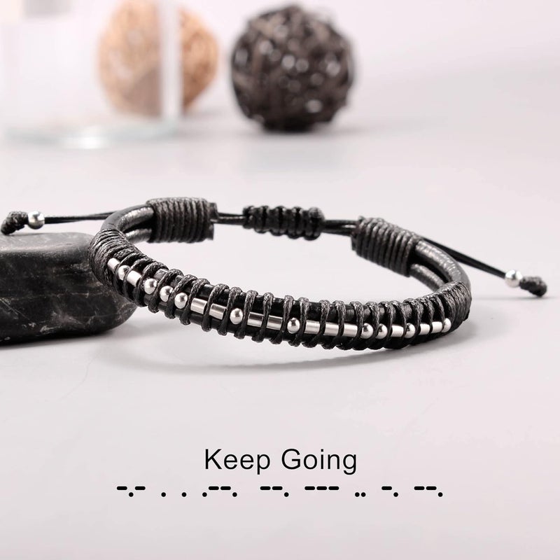Btysun Valentines Day Gifts for Him Boyfriend Morse Code Bracelets for Men Husband Mens Bracelets Graduation Gifts for Him Fathers Day Adjustable Leather Bracelet Motivational Birthday Annivesary Jewelry Stocking Stuffers - Image 3